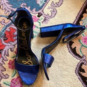 Sam Edelman brand new sparkly blue chunky open toe heels size 11 gorgeous shiny